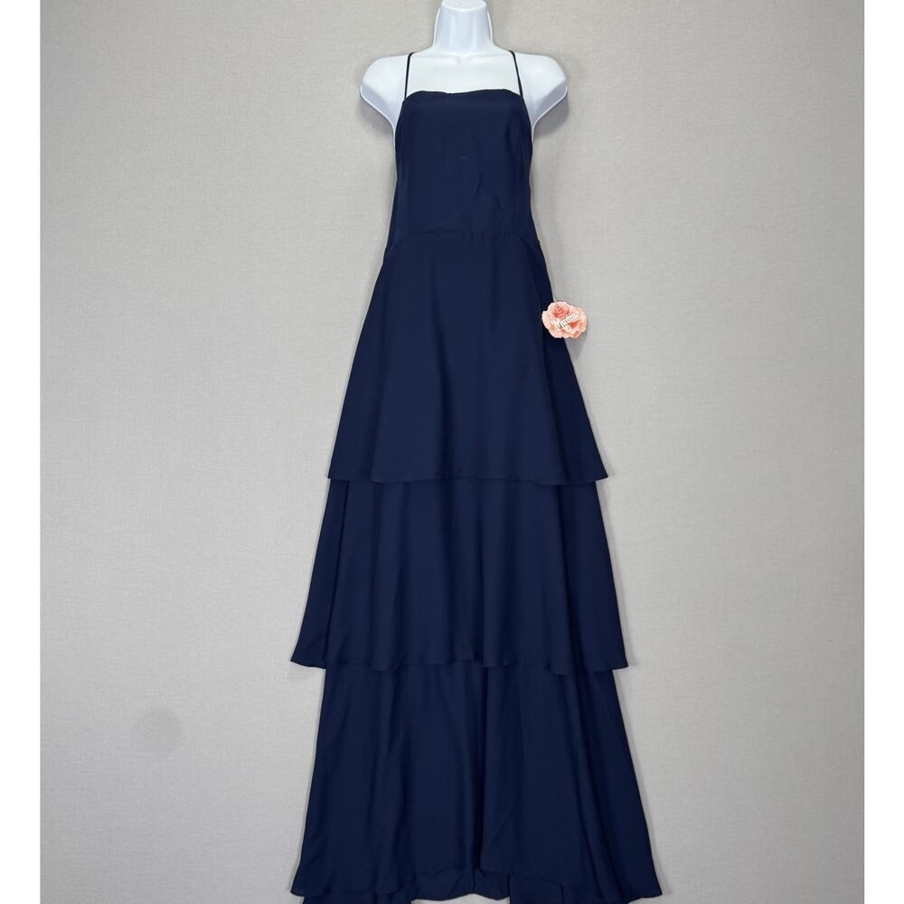 Show Me Your Mumu Calypso Ruffle Dress Womens XL Navy Maxi Tiered Bridesmaid